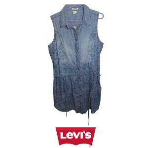 Levi's Denim Floral Dress With Pockets 100% Cotton